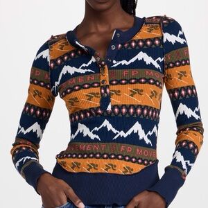 Rare Sold Out Free People Movement Rally Printed Layer Henley Snap Top Size S/M